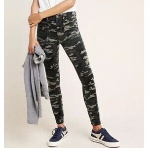 ANTHROPOLOGIE Womens Pilcro Jeans Corduroy Pants Green Camo Mid‎ Rise Skinny 28